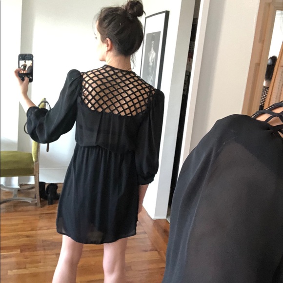 Vintage Black Sheer V-neck Mini Dress w/ Caged Style Lattice Open Back - Small - Picture 13 of 13